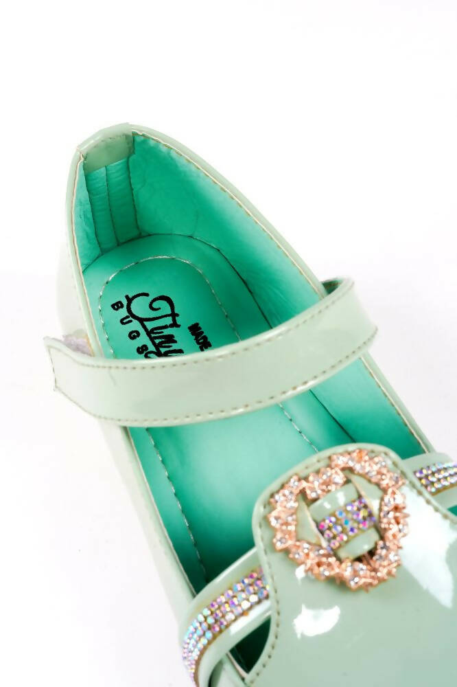Tiny Bugs Girls Party Wear Velcro Ballerinas - Green