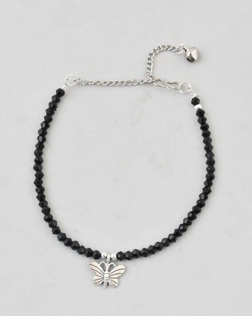 VOJ Set of 2 Butterfly Black Beads Anklet