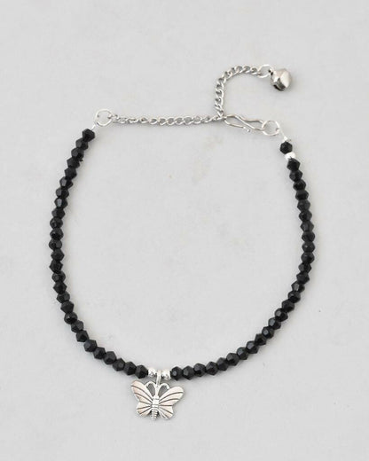 VOJ Set of 2 Butterfly Black Beads Anklet