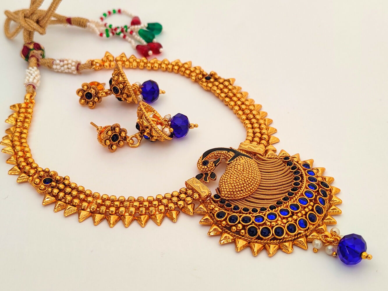 Blue Kemp Peacock Necklace Set