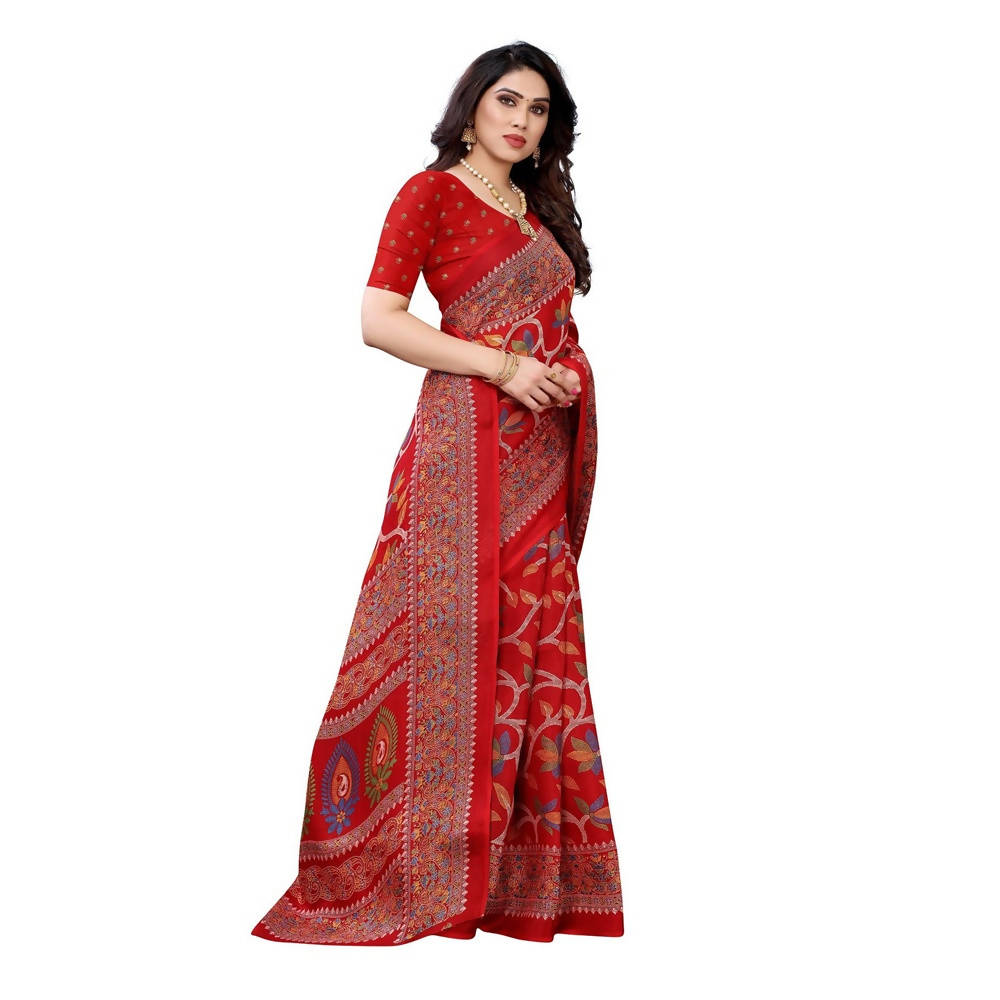 Vamika Printed Jute Silk Red Saree (Rishika Red)