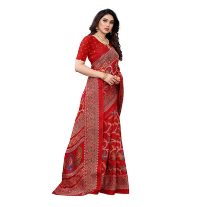 Vamika Printed Jute Silk Red Saree (Rishika Red)