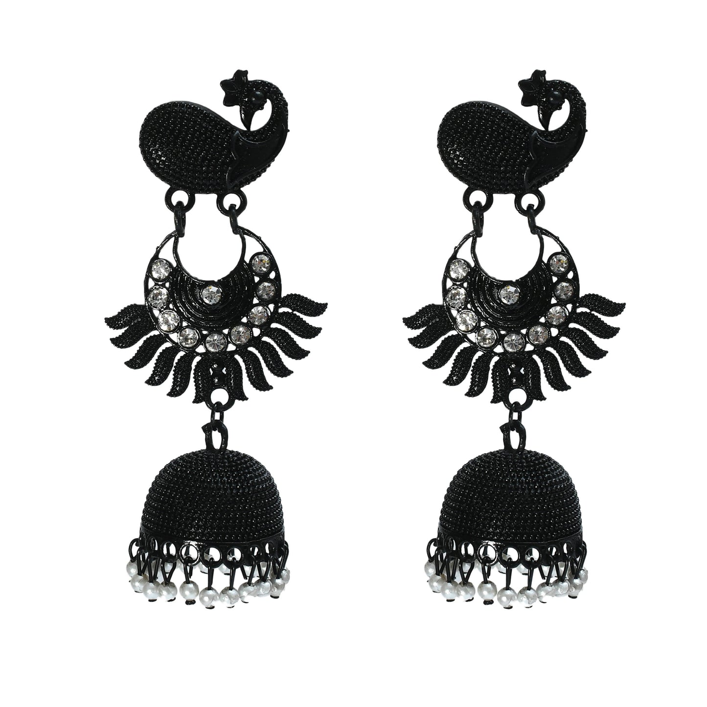 Mominos Fashion Johar Kamal Black Color Peacock Earrings Jhumka