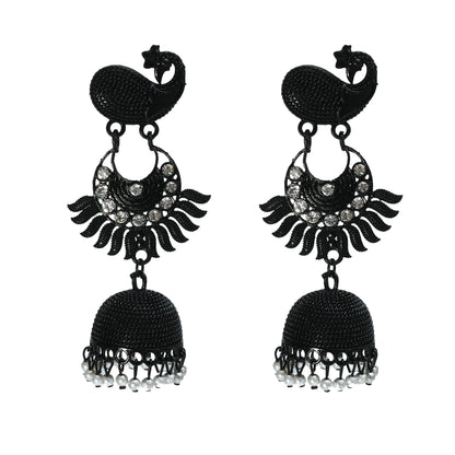 Mominos Fashion Johar Kamal Black Color Peacock Earrings Jhumka