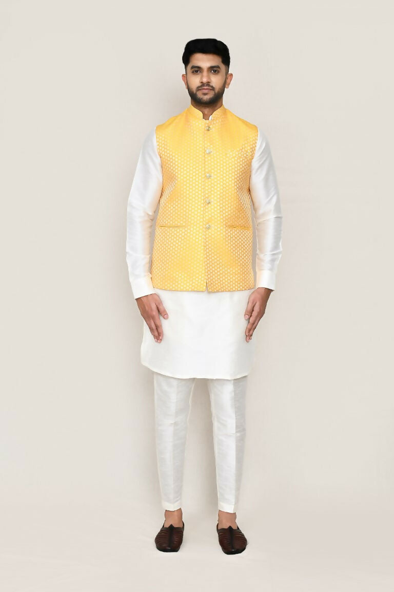 Joban Fashion White Colored Art Silk Fabric Kurta, Jacket With Straight Fit Pant
