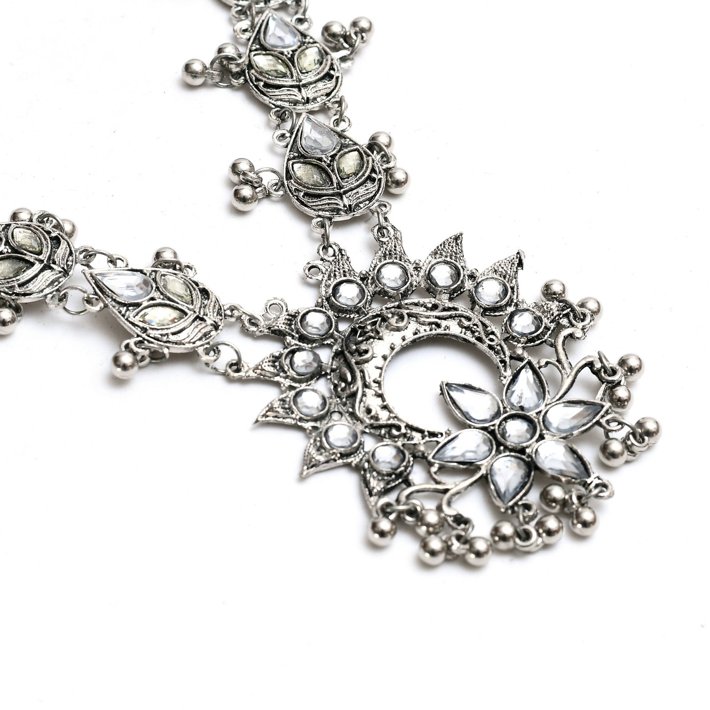 Mominos Fashion Johar Kamal Women Silver-Plated Brass Finish Rani Haar Statement Necklace