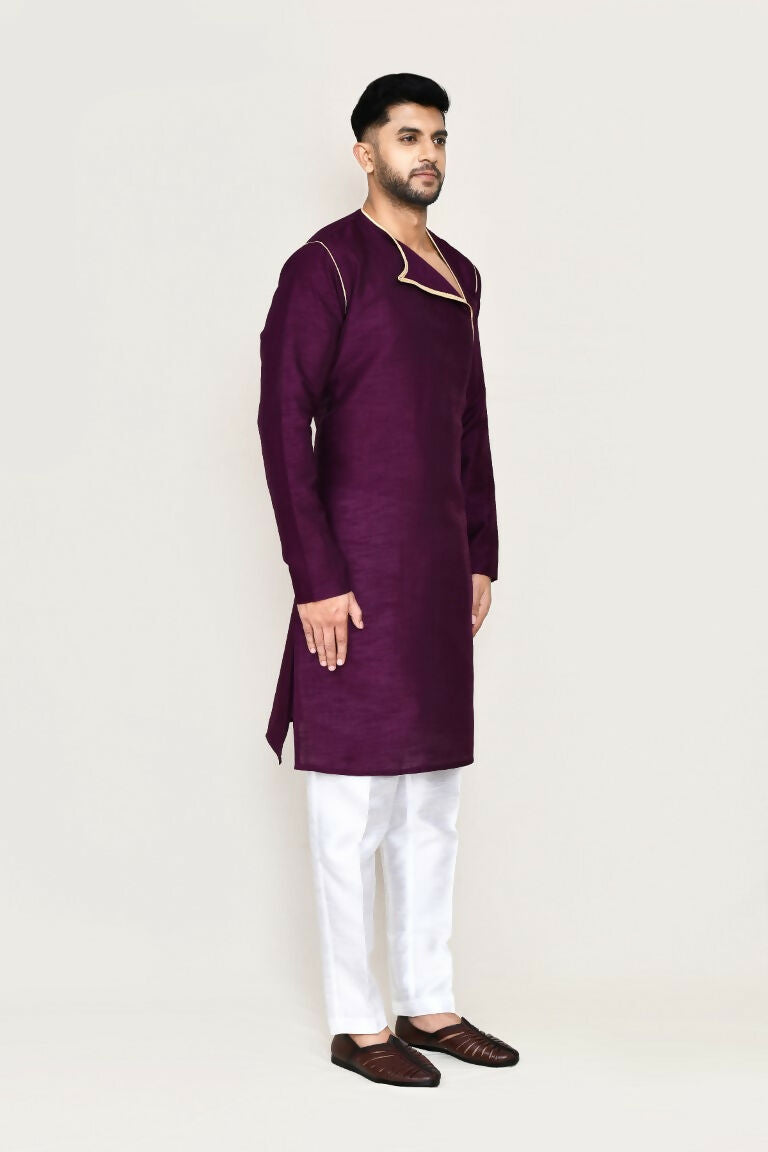 Joban Fashion Purple Colored Art Silk Fabric Kurta With Straight Fit Pant