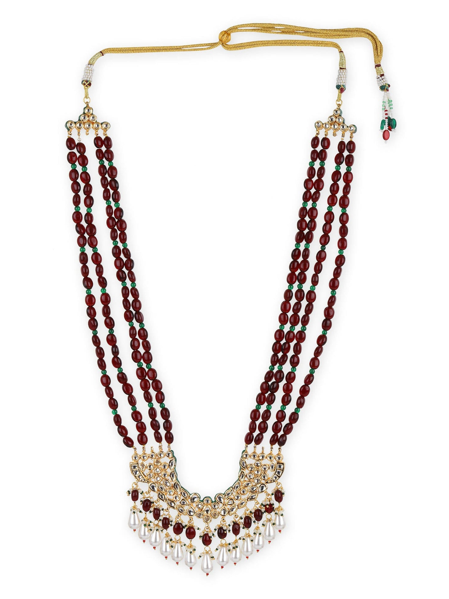 Gold-Toned Maroon Brass Gold-Polished Necklace - Ruby Raang