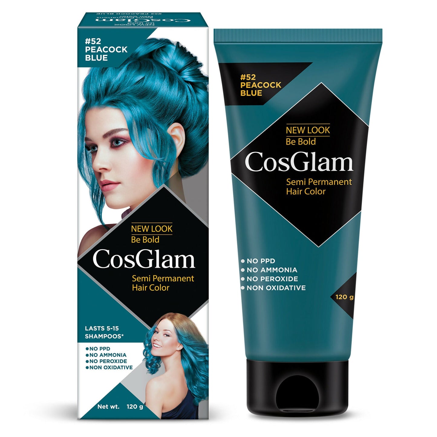 Cosglam Semi Permanent Hair Color for Women & Men (#52 Peacock Blue)