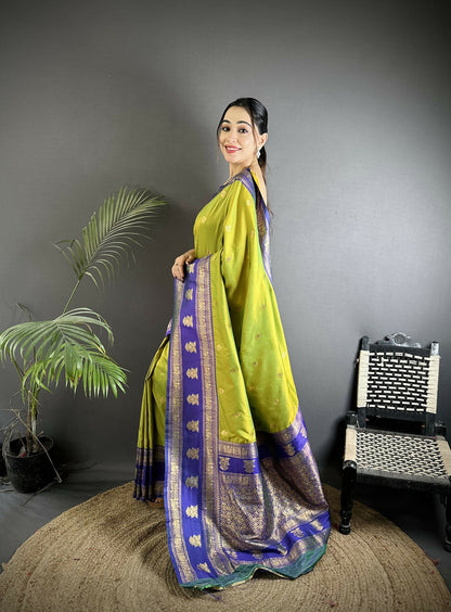 Joban Fashion Green Banarasi Soft Silk Woven Butti Saree