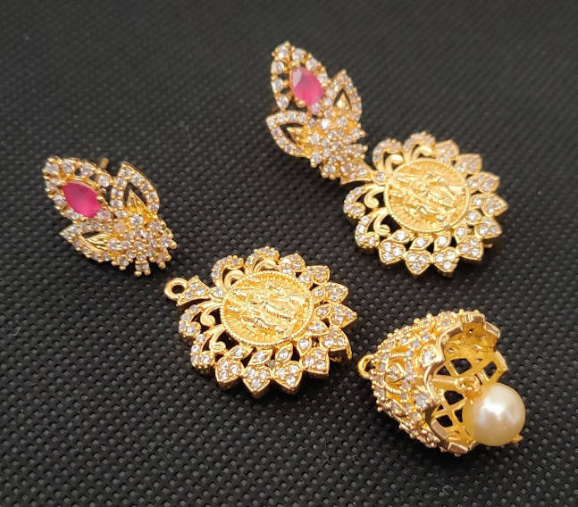 AD Rubies Designer 4 in 1 Temple Earrings