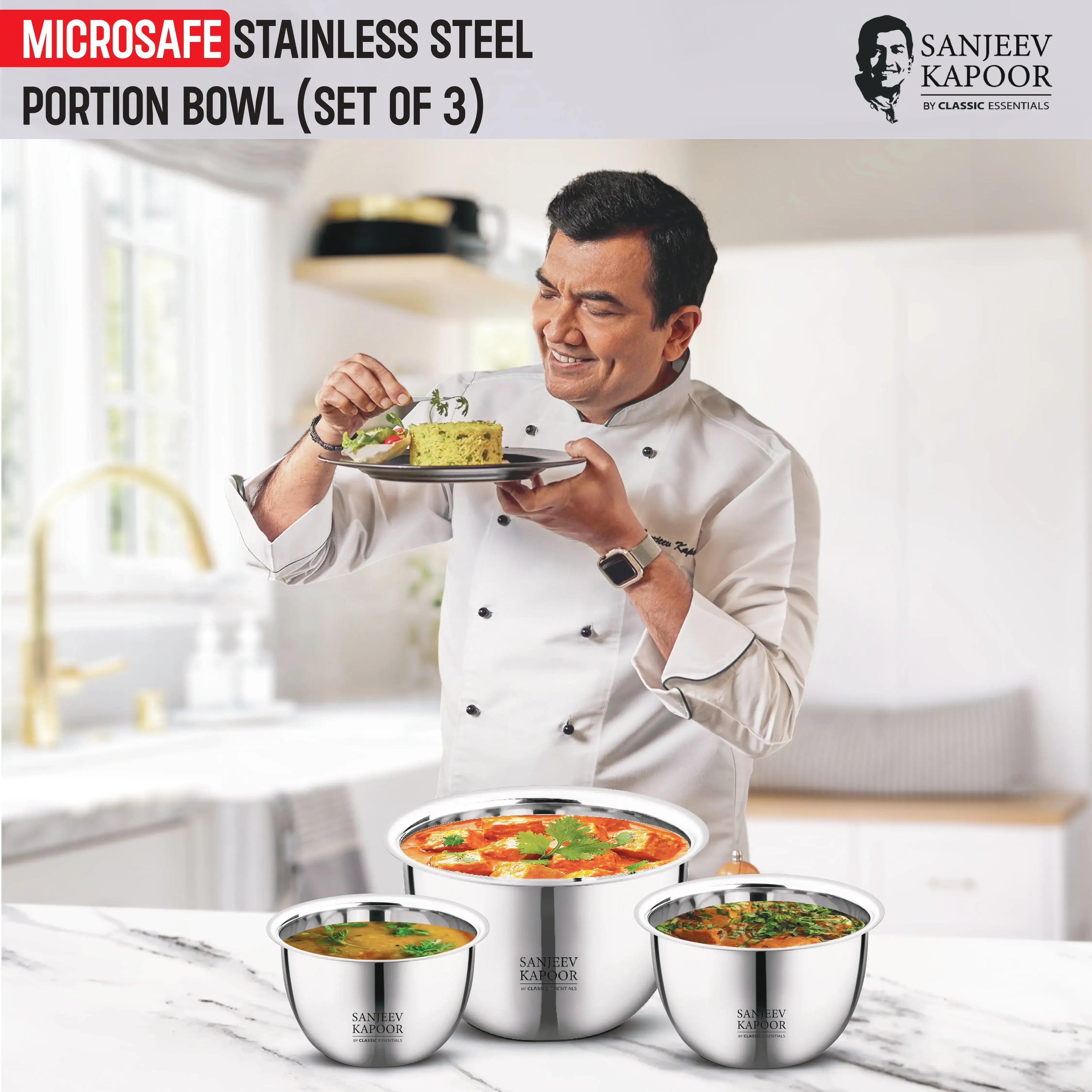Classic Essentials MICROSAFE Stainless Steel Portion Bowl Set 3pc (750ml+1000ml+1500ml)