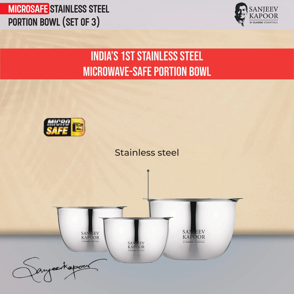 Classic Essentials MICROSAFE Stainless Steel Portion Bowl Set 3pc (750ml+1000ml+1500ml)