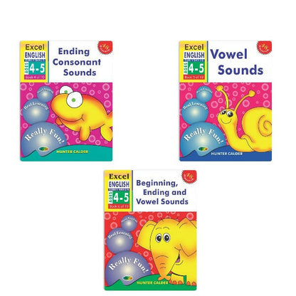 Excel English Early Skills Ages 4 - 5 Years (Set of 3) | Beginning, Ending Consonant & Vowel Sound Books for Junior KG