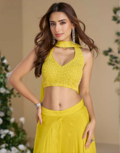 Anaita Yellow Heavy Chinon Stitched 3 Piece Set With Sequence & Mirror Work