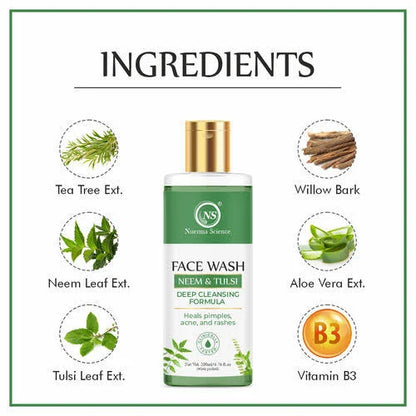 Nuerma Science Neem & Tulsi Face Wash | Deep Cleansing Formula to Heal Pimples, Acne & Rashes