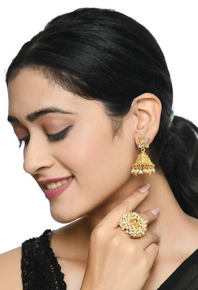 Mominos Fashion Gold-Polished with Pearls Ring