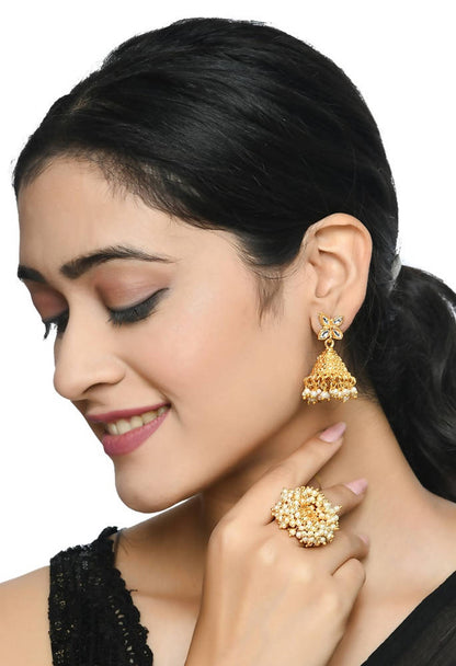 Mominos Fashion Gold-Polished with Pearls Ring