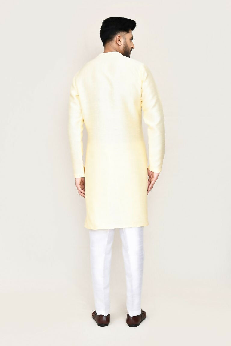 Joban Fashion Beige Colored Art Silk Fabric Kurta With Straight Fit Pant