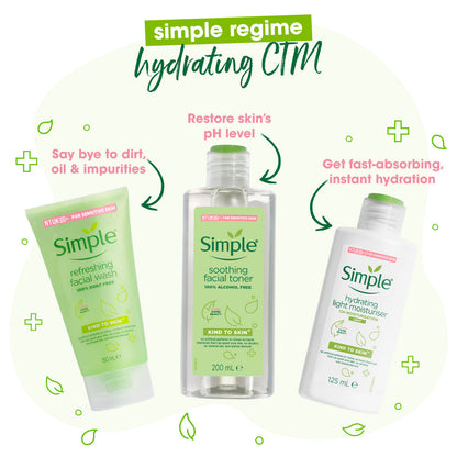 Simple Skincare Skin Refreshing Facial Wash, Soothing Facial Toner & Hydrating Light Moisturiser Combo