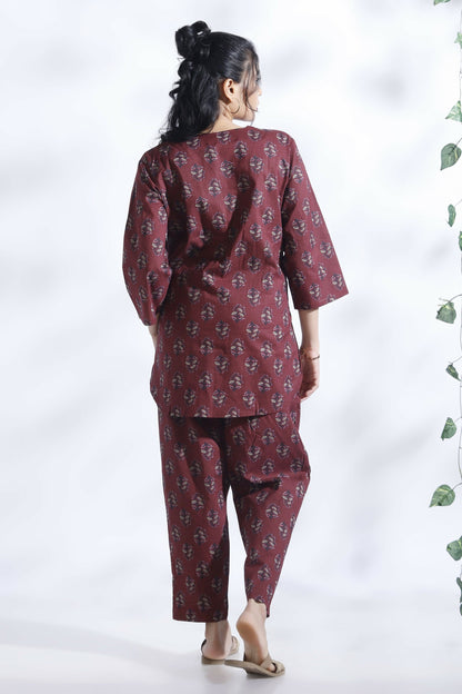Breathables Butta Print Cotton Co-Ord Set – Wine