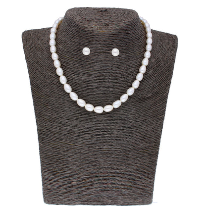 J Pearls 1 Line Oval Pearl Necklace - Real Pearl Jewelry