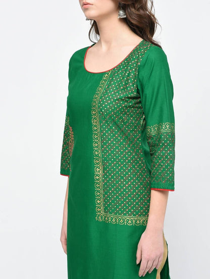 Cheera Hand Block Print Green Color Straight Kurta