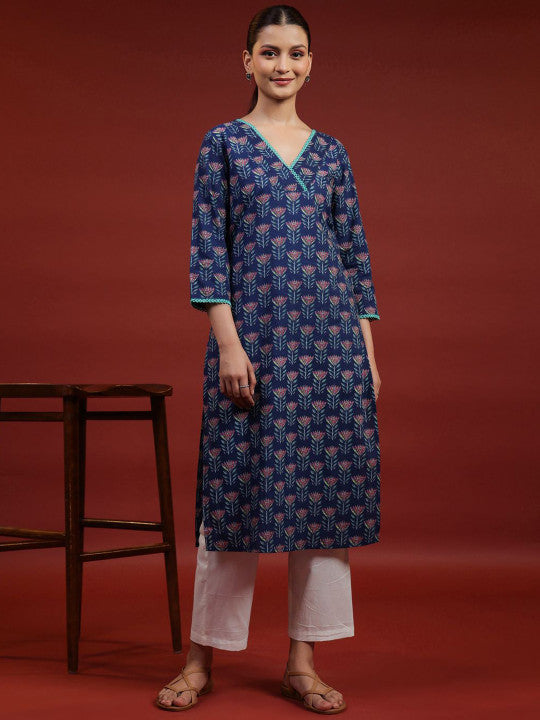 Aayna Women Ethnic Motifs Printed Flared Sleeves Mirror Work Floral Kurta
