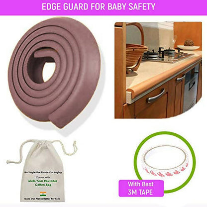 Safe-O-Kid Unique High Density L-Shaped 2 Mtr Long Mini 2 Edge Guard With 8 Corner Cushions - Brown