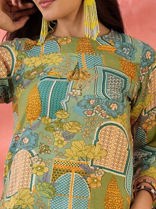 Sangria Printed Round Neck Top