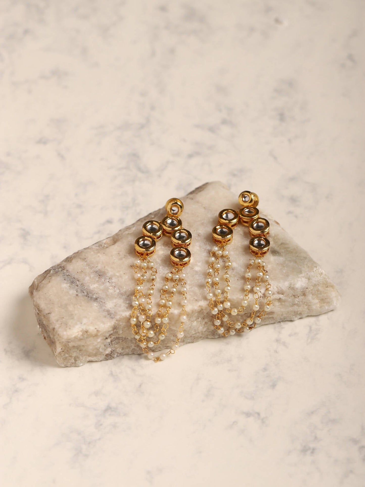 Gold-Polished Off White Contemporary Drop Earrings - Ruby Raang