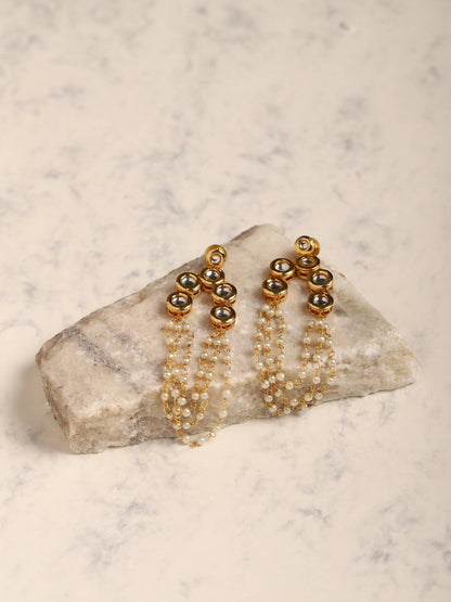 Gold-Polished Off White Contemporary Drop Earrings - Ruby Raang