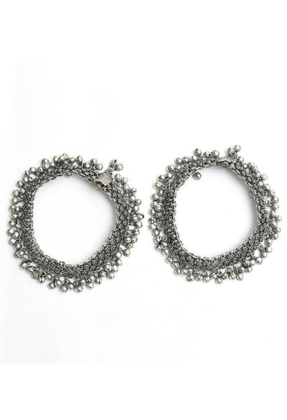 Mominos Fashion Kamal Johar Oxidised Silver Traditional Wear Anklets
