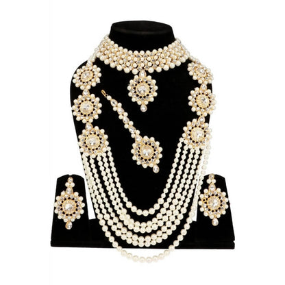 Mominos Fashion Gold-Polished with Stone & Pearls Necklace Combo Set
