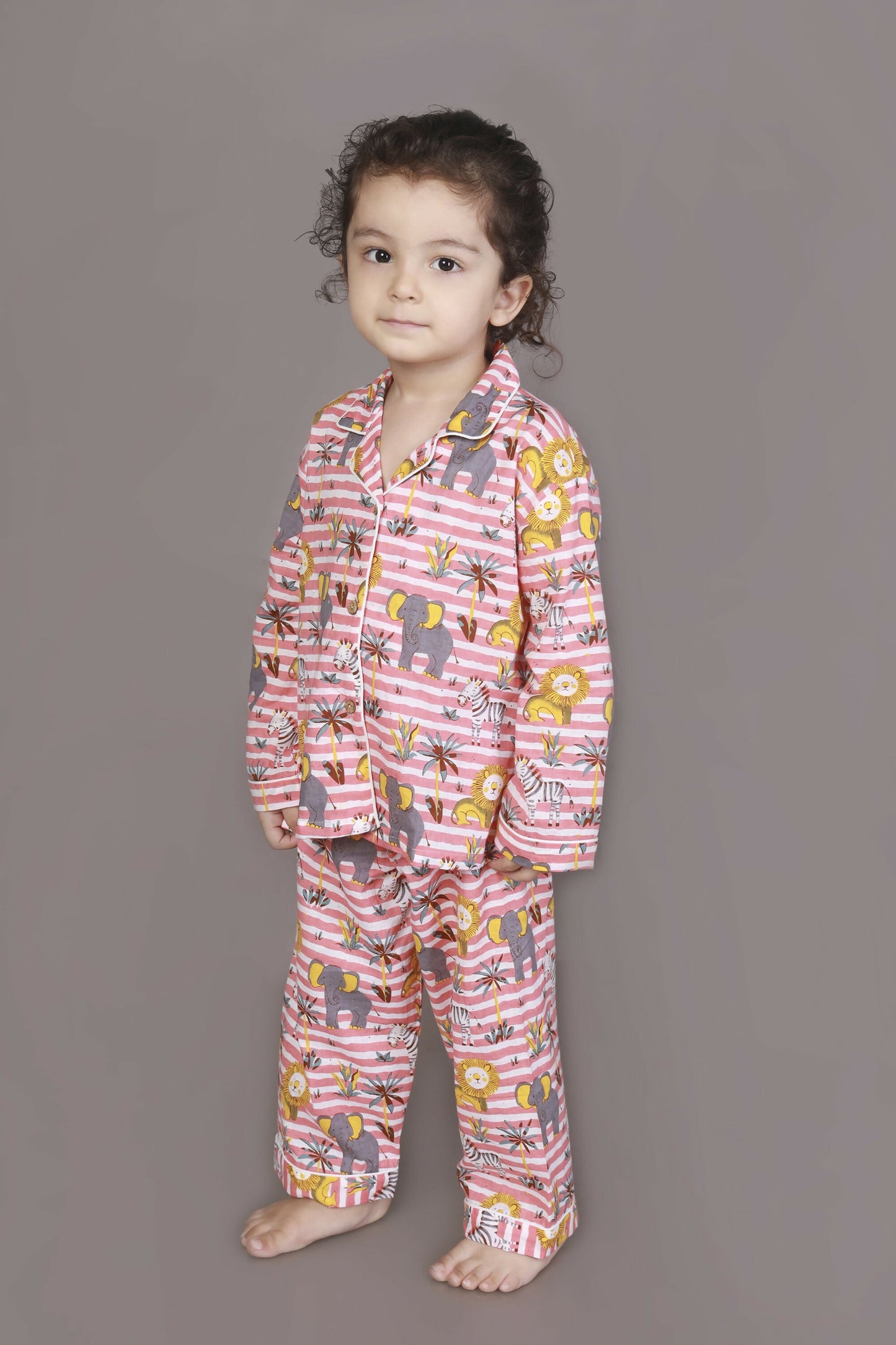 Breathables Kids Cotton Night Suit – Red & White Jungle Stripe Shirt & Pyjama Co-Ord Set For Boys & Girls
