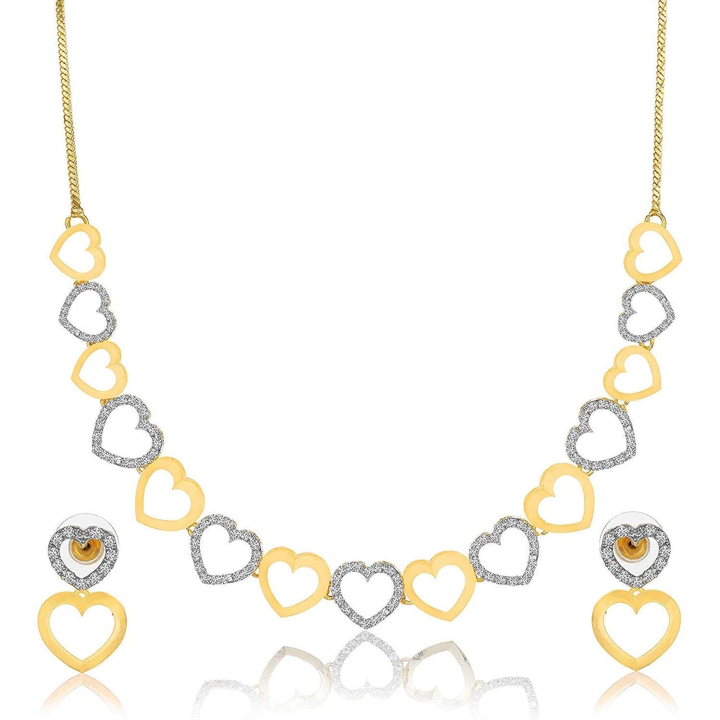 Gold-Polished Alloy Heart Shape Ad Choker Necklace Set - The Pari