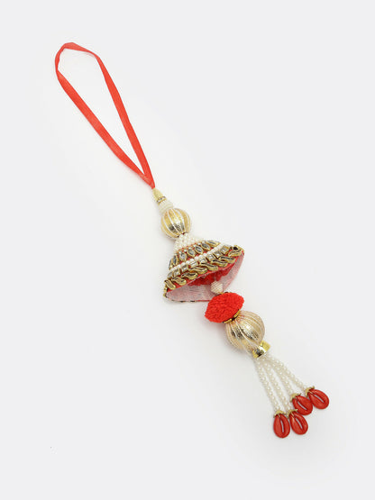 NVR Women & Men Set of 2 Gold & Red Kundan-Studded Bhaiya Bhabhi Rakhi With Roli Chawal & Chocolate
