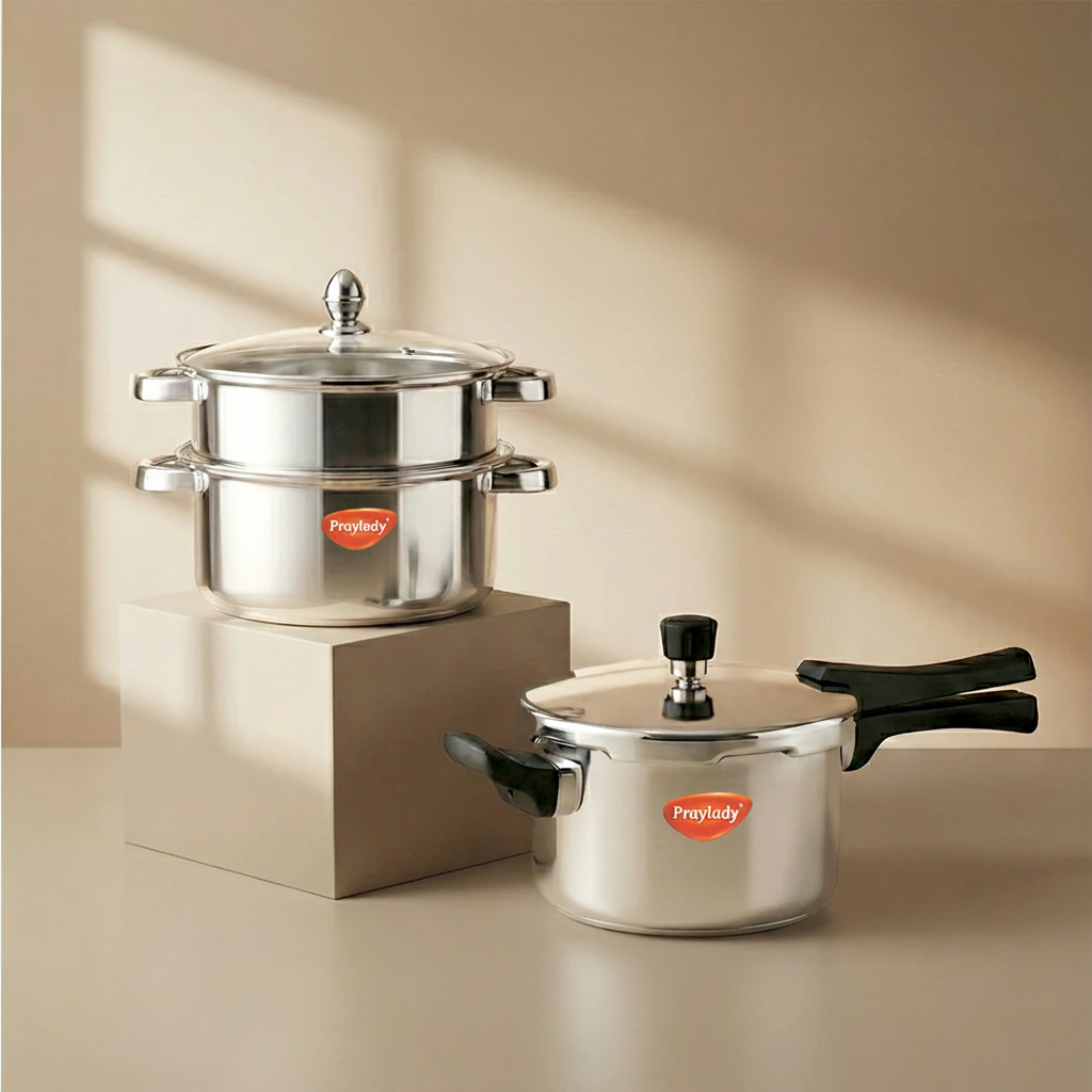 PrayLady 2L Triply Pressure Cooker with 20cm 2-Tier Steamer
