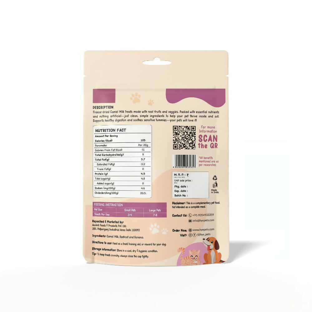 Hye Pets Super Treats For Super Pets – Freeze Dried Treats Made With Camel Milk, Beetroot & Banana