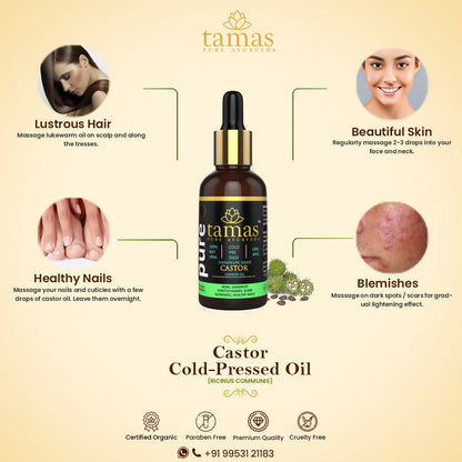 Tamas Pure Ayurveda 100% Organic Castor Cold-Pressed Oil - USDA Certified Organic-30ml