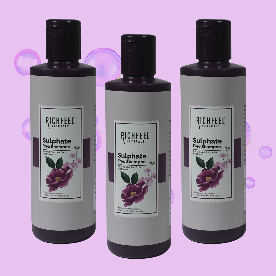 Richfeel Naturals  Sulphate Free Shampoo - 220 ml (Pack of 3)
