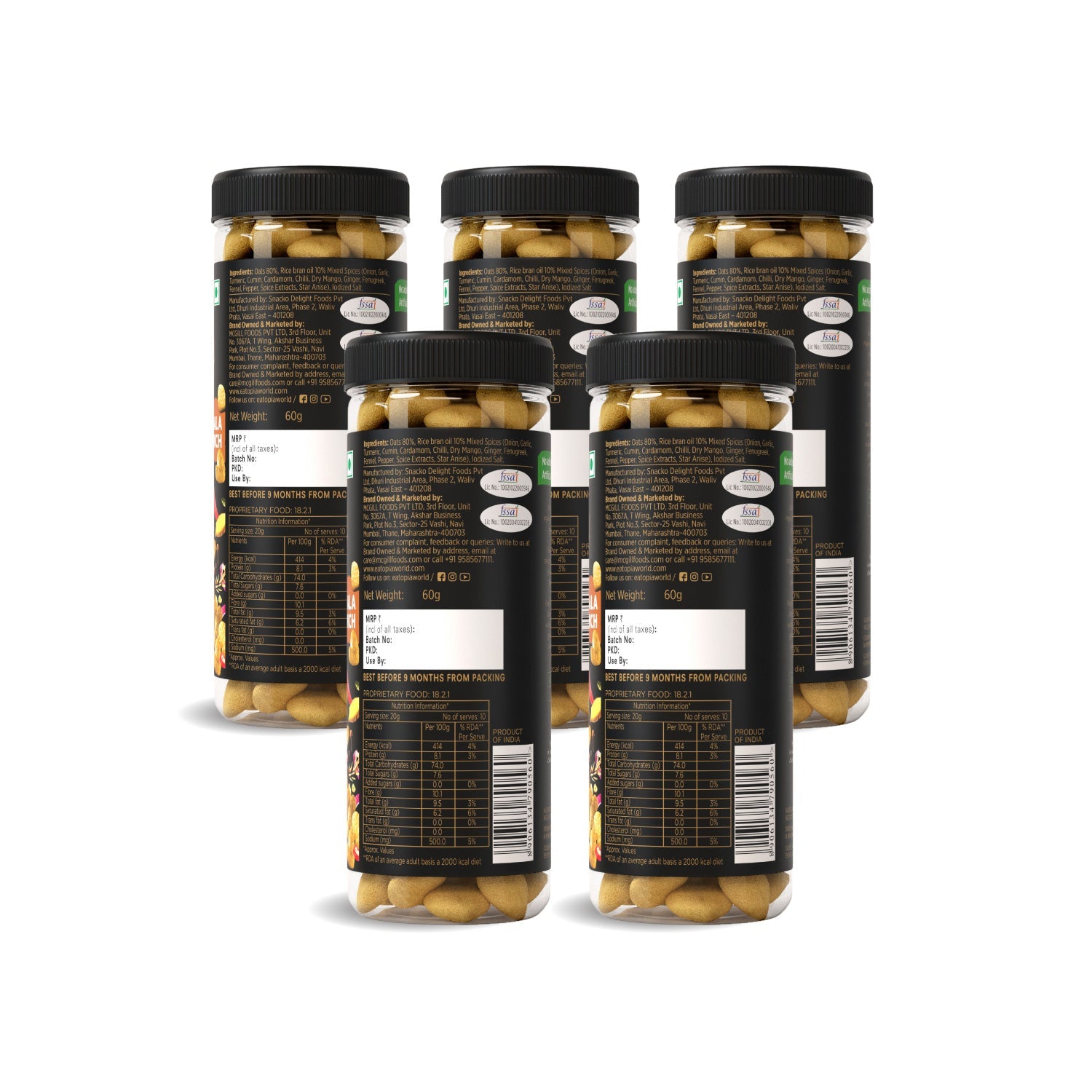Eatopia Superfoods Oat Puffs Masala Crunch - 60 gms (Each)