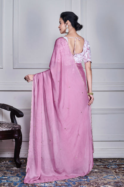 Morchari Purple Chiffon Hand Embroidery Saree And Stitched Blouse