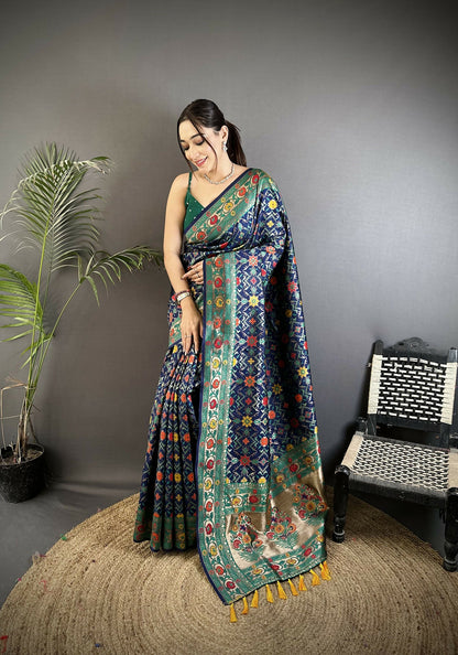 Joban Fashion Navy Blue Banarasi Soft Silk Woven Saree