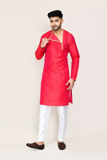 Joban Fashion Pink Colored Art Silk Fabric Kurta With Straight Fit Pant