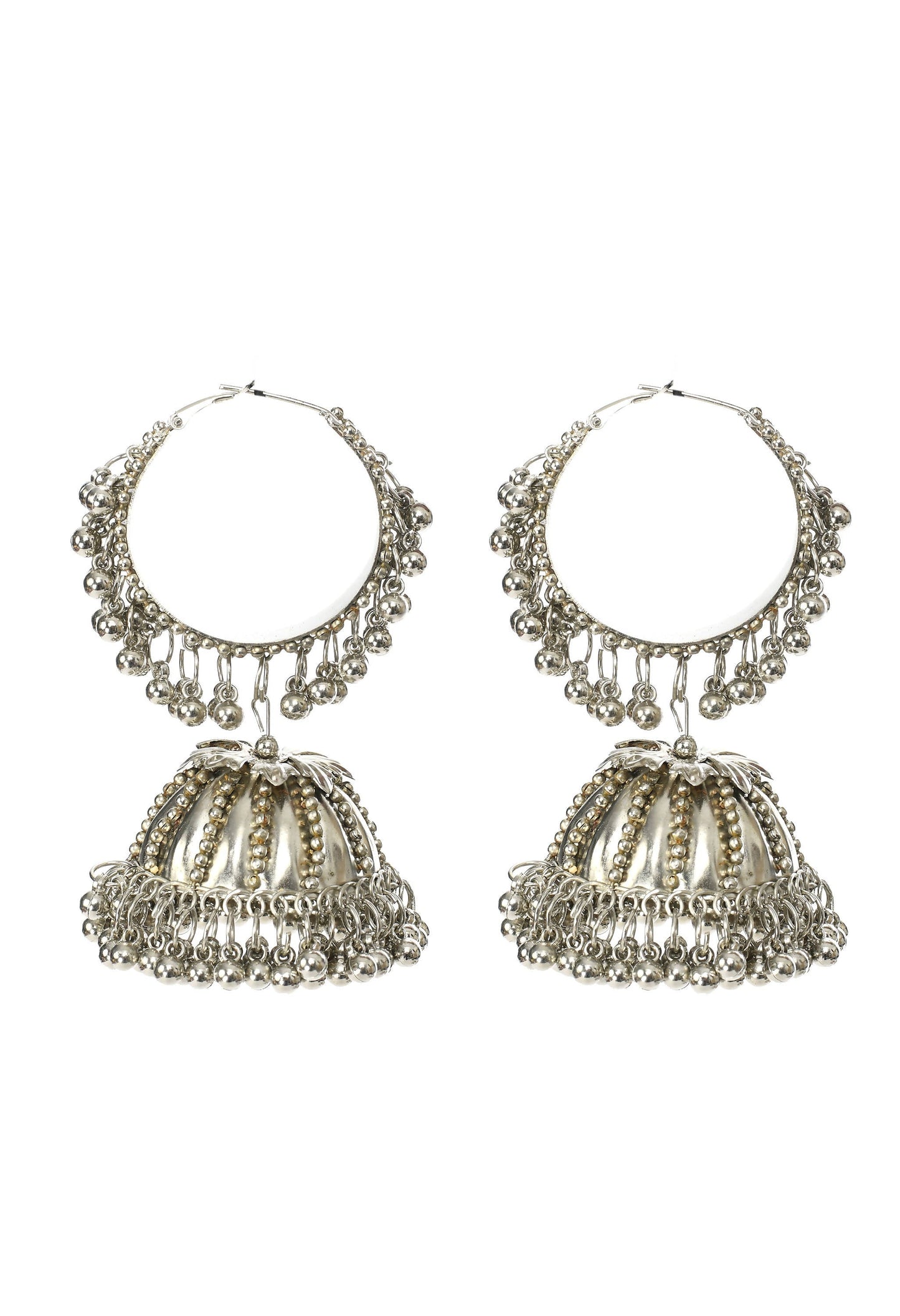 Mominos Fashion Johar Kamal Oxidised Silver-Plated With Ghungroo Jhumkas