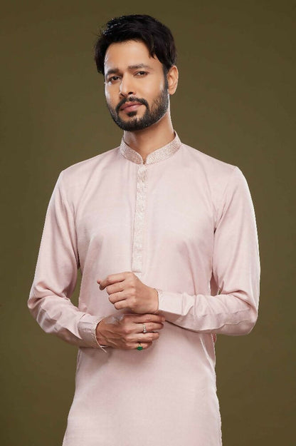 Raivat Ethnic Art Banarasi Silk Thread Work Kurta Pajama In Pink Colour
