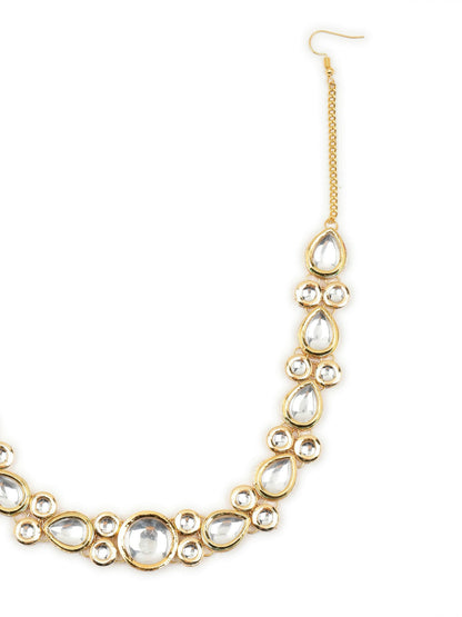 Gold-Polished White Kundan-Studded Hair Band - Ruby Raang