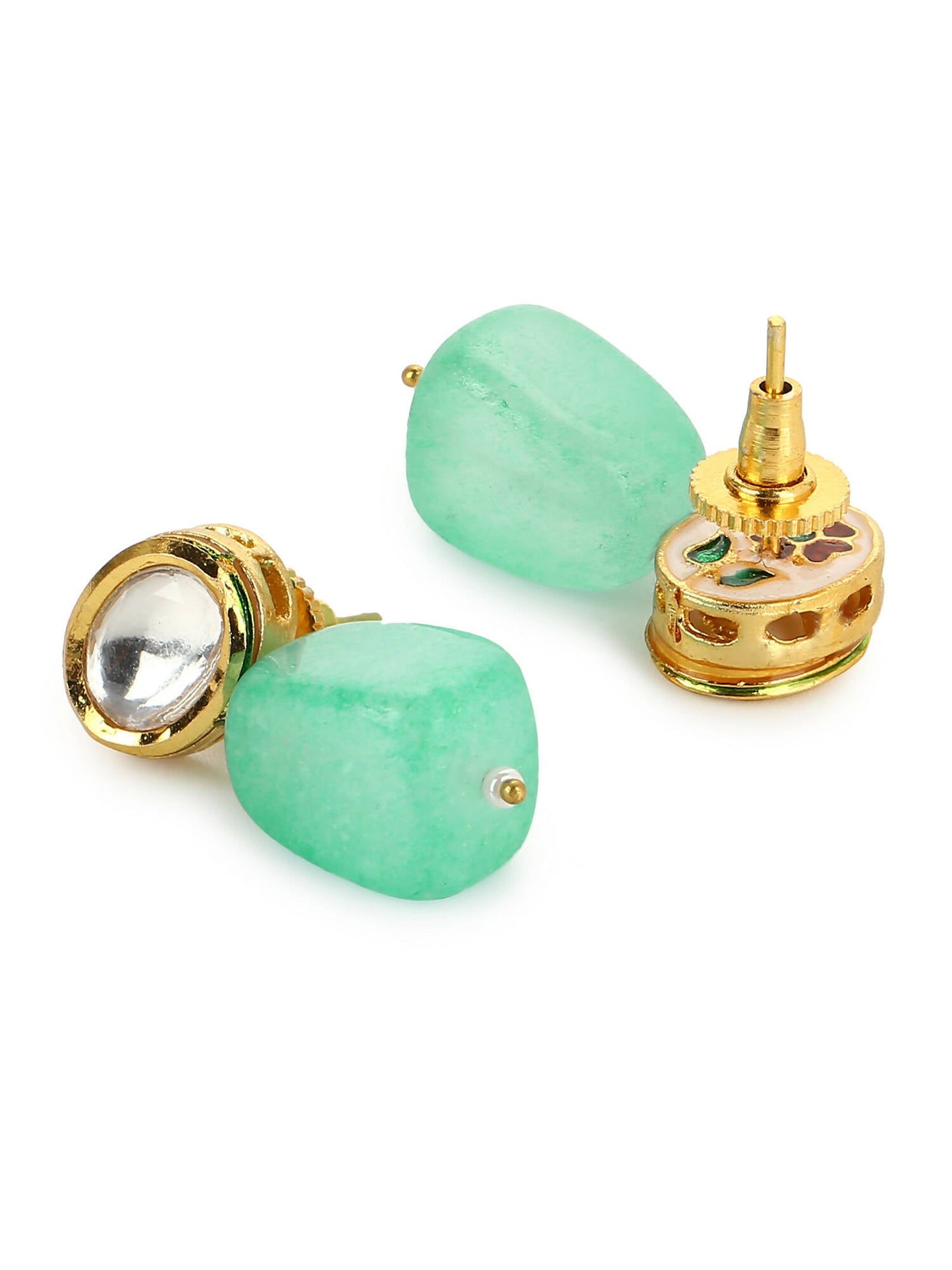 Gold-Polished Contemporary Kundan Drop Earrings - Ruby Raang