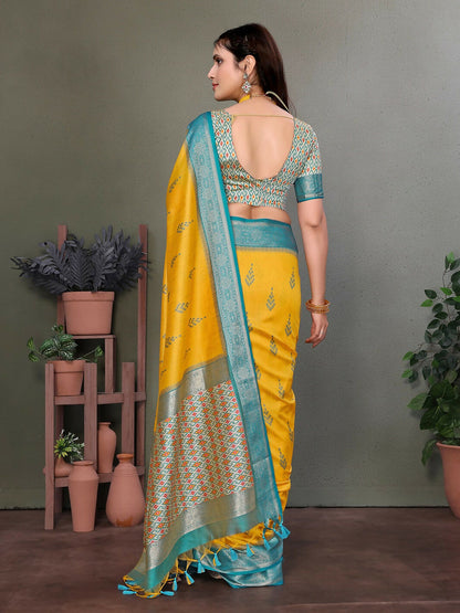 Joban Fashion Yellow Woven Design Banarasi Silk Sarees